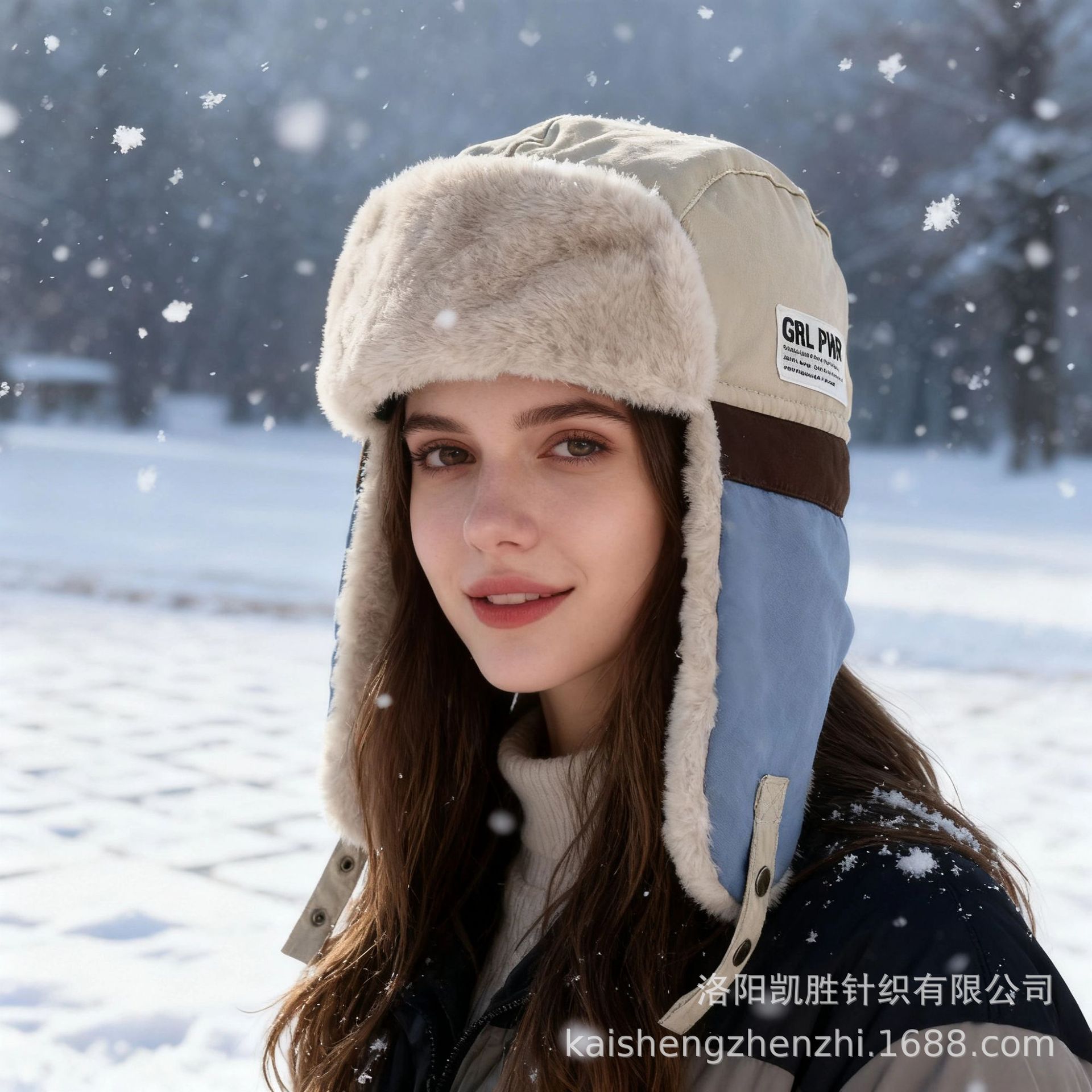 跨境冬季雷锋帽加厚拼色韩版护耳飞行员帽男女户外出游滑雪保暖