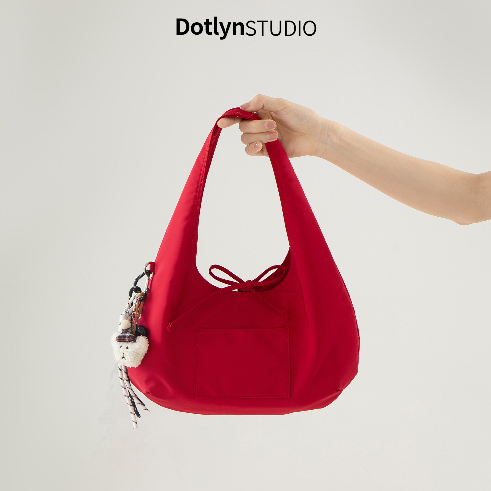 Dotlyn新款蝴蝶结绑带手提单肩包ins纯色百搭简约通勤尼龙托特包