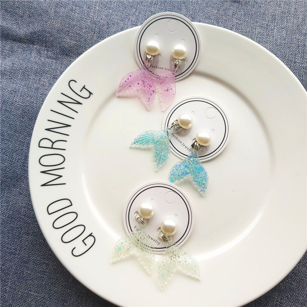小清新风格 时尚儿童美人鱼尾巴可爱珍珠耳夹  公主可爱耳饰