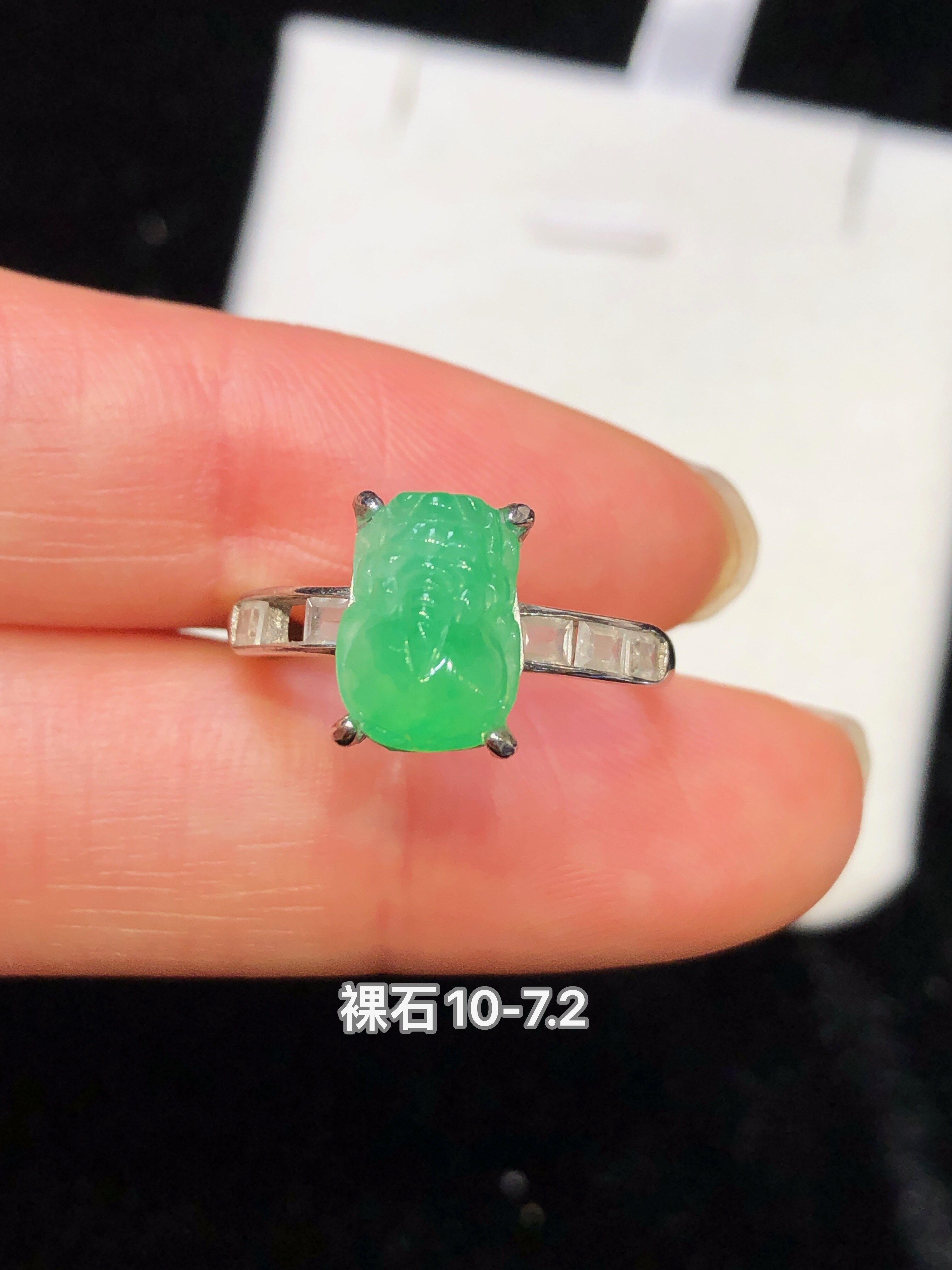 正品缅甸翡翠A货阳绿貔貅戒指银镶嵌天然玉石精品女戒送女友闺蜜