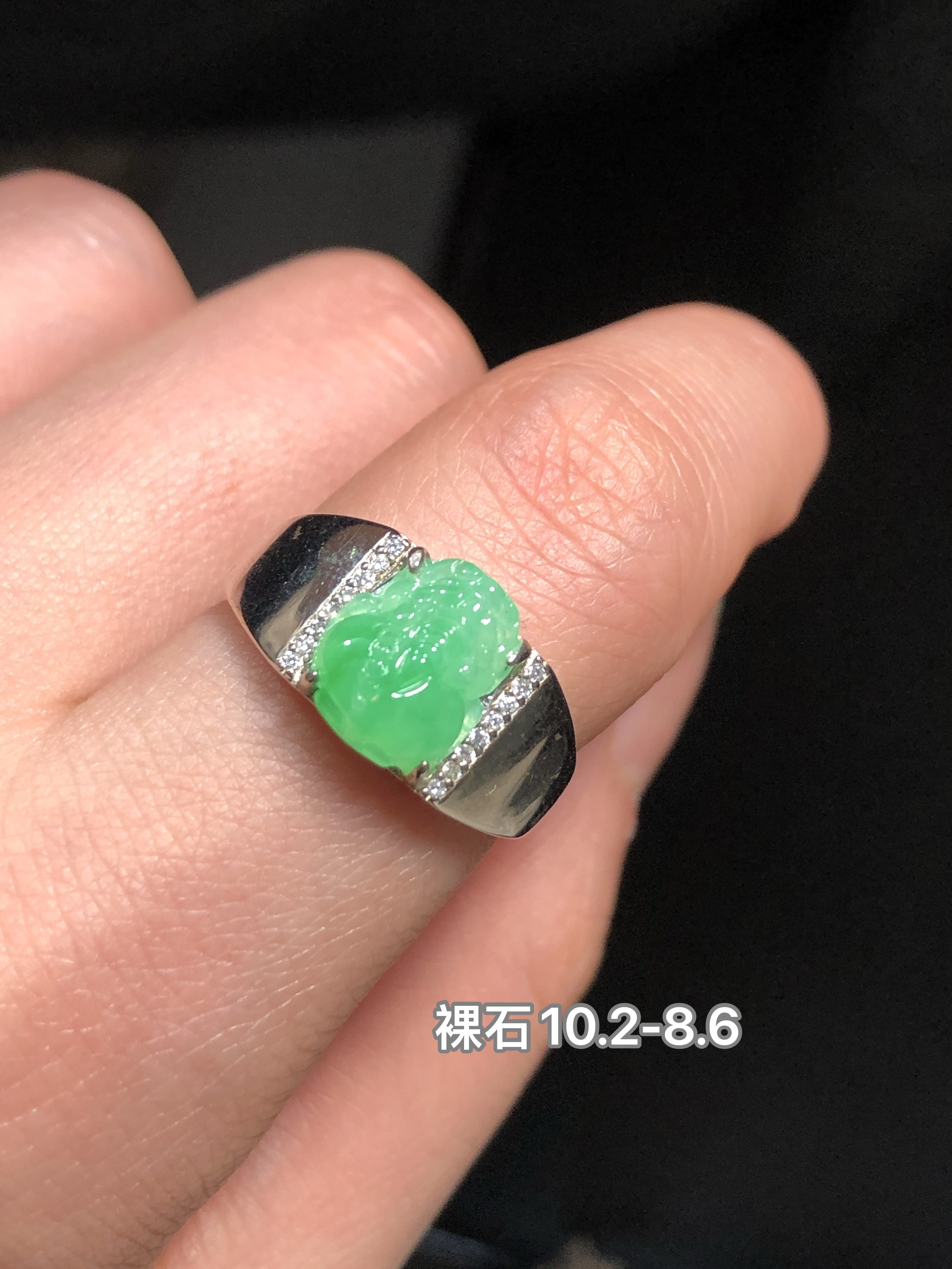 正品缅甸翡翠A货阳绿貔貅戒指银镶嵌天然精品男戒活口送男友父亲