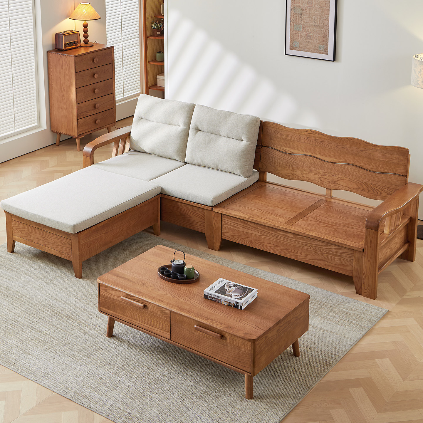 优尚雅轩北欧白蜡木实木沙发现代简约小户型冬夏两用高箱储物沙发