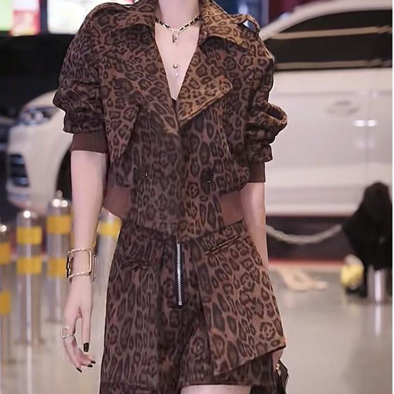 网红时尚爆款套装女2024秋冬复古时尚豹纹设计西装领外套搭配短裤