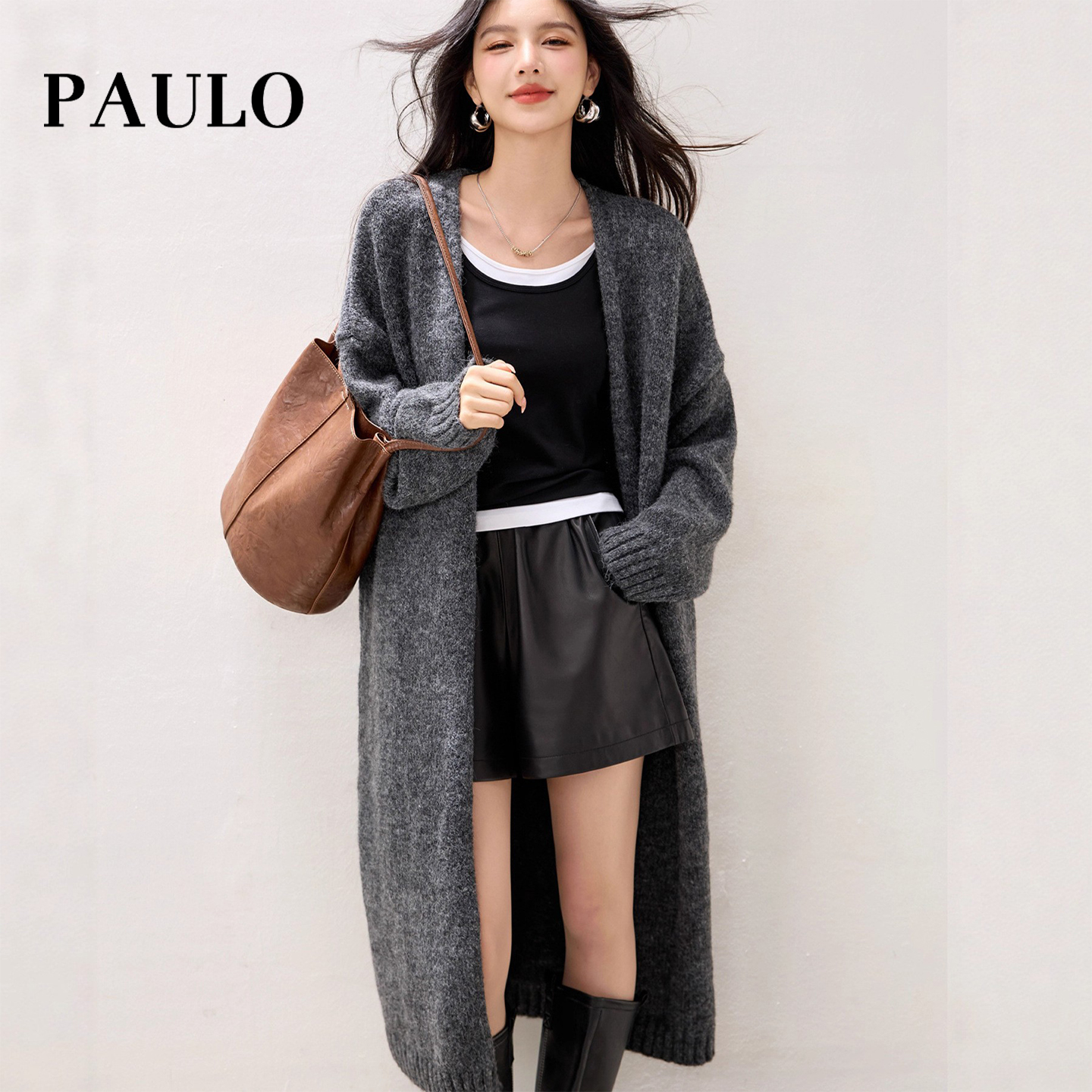 SRAVE PAULO 拉夫保罗秋冬毛衣开衫中长款宽松外搭慵懒风针织外套