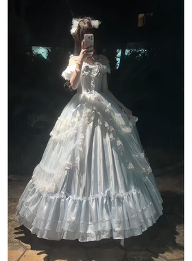 蓝色lolita裙子晚礼服女2025新款年会学生日成人礼公主大花嫁洋装