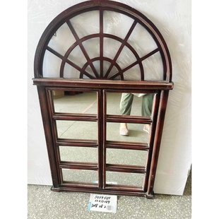 包邮促销 外贸原单 美式乡村风格复古做旧木质拱形窗格壁挂装饰镜