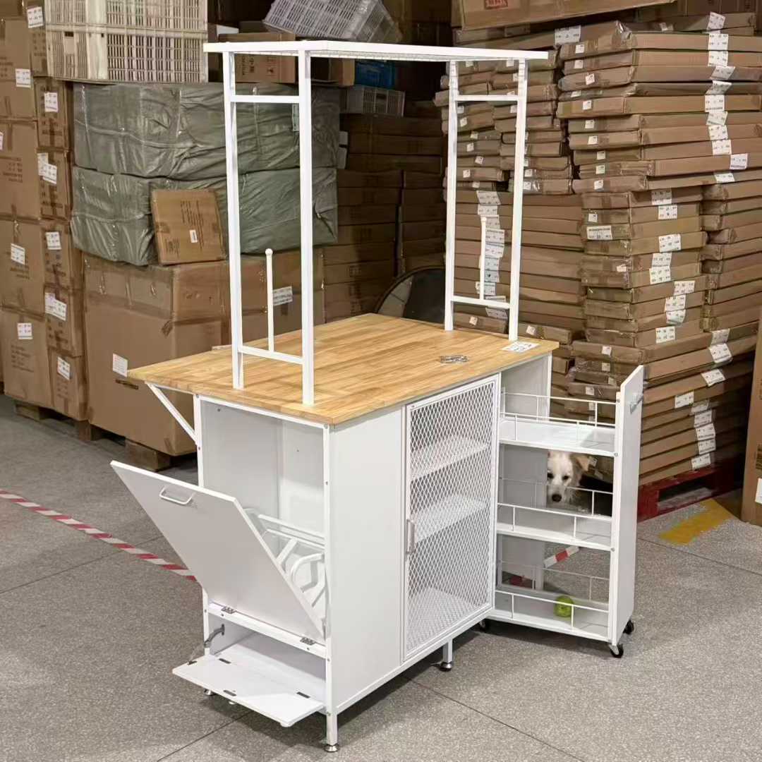 包邮欧式铁艺木质多功能厨房岛台