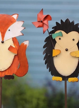 促销包邮 美式乡村风格复古做旧铁艺刺猬/狐狸地插