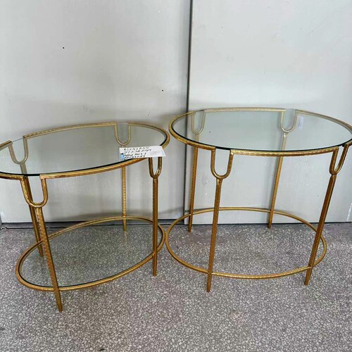 金色铁艺玻璃套二椭圆形两层边几