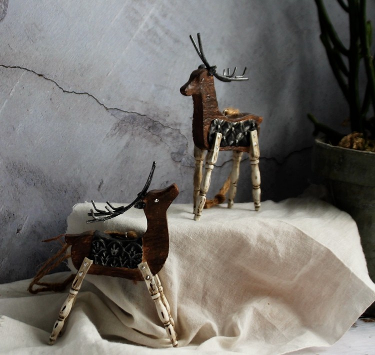 大牌原单 美式乡村风格复古做旧高档树脂套二梅花鹿挂件摆件