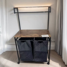 清仓价美式铁艺木质脏衣篮推车置物架落地分类脏衣篓带轮可移动