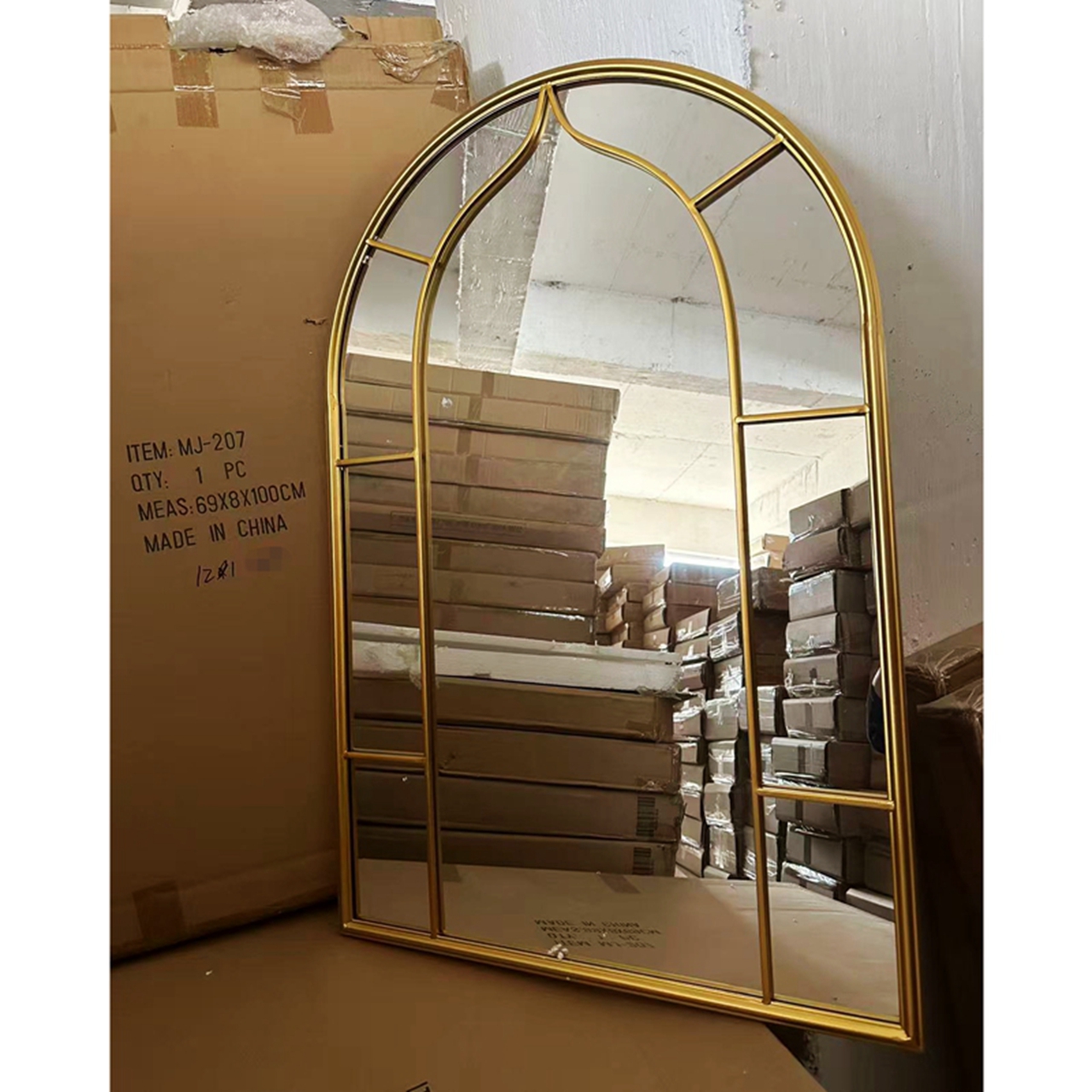 包邮简约现代铁艺金色拱形壁挂镜