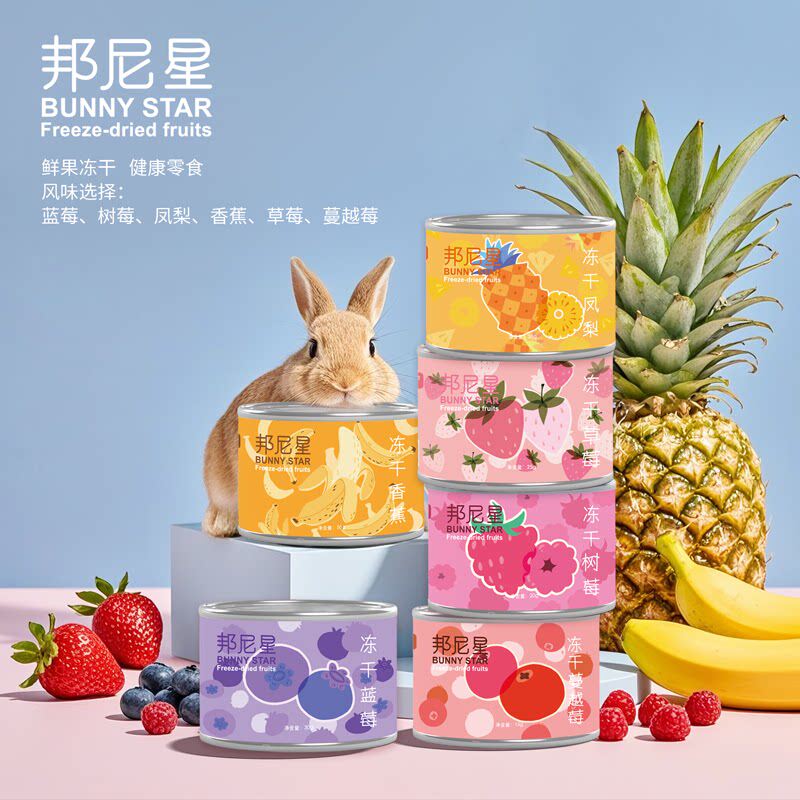 邦尼星鲜果冻干草莓蔓越莓树莓蓝莓凤梨香蕉兔兔荷兰猪零食无添加
