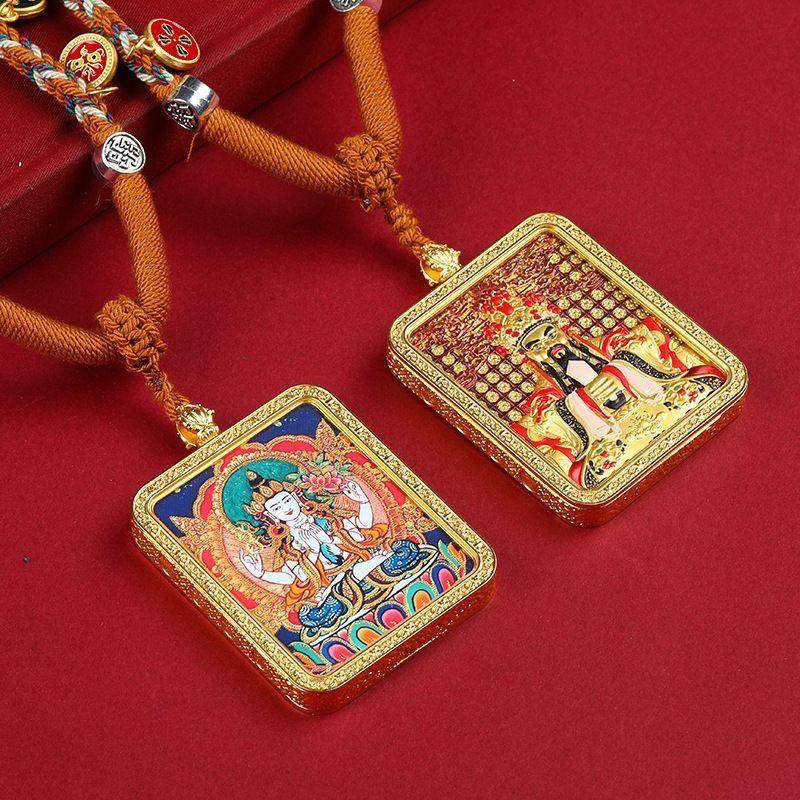 【顺心阁】布艺项坠/吊坠金色五爷唐卡画像藏式手工编织吊坠