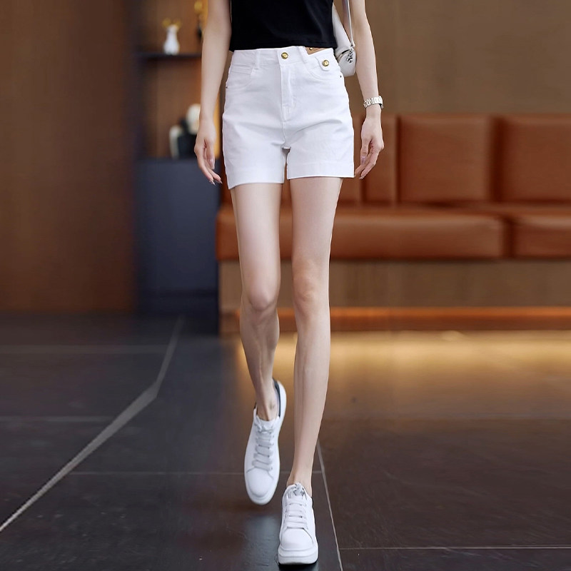 a字短裤女2025新款夏天薄款外穿纯棉软牛仔短裤阔腿休闲四分裤子