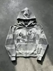 From the Street Avril Lavigne Punk Rock Sweatshirt Jacket with Striped Raw Edge Patchwork
