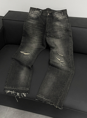 【现货】CL24SS牛王Wesley刀割水洗破坏做旧直筒宽松高街牛仔神裤