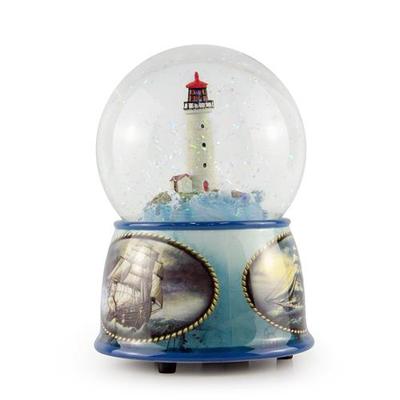 陶瓷雪花球定制音乐旋转飘雪花灯塔海浪陶瓷雪花球工厂