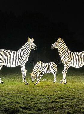 仿真发光斑马玻璃钢雕塑景区动物园美陈装饰大型户外园林景观摆件