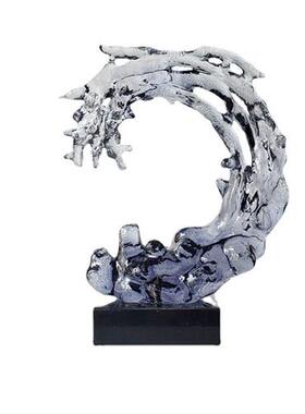 新款透明工艺品抽象水浪装饰摆件家居饰品酒店会所软装配饰