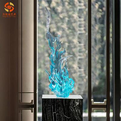 透明水花抽象雕塑玄关桌面装饰品客厅摆件样板间软装酒店大堂摆设