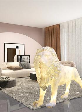 北欧风格玻璃钢狮子雕塑灯饰落地摆件商城客厅大型树脂动物装饰品