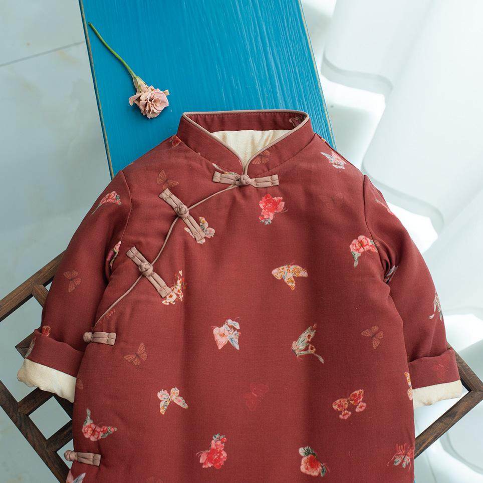 拜年服冬季加厚红色保暖旗袍棉衣