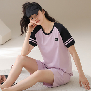睡衣女夏季 短裤 芬腾粒新款 纯棉短袖 夏天可外穿家居服 女款 全棉薄款
