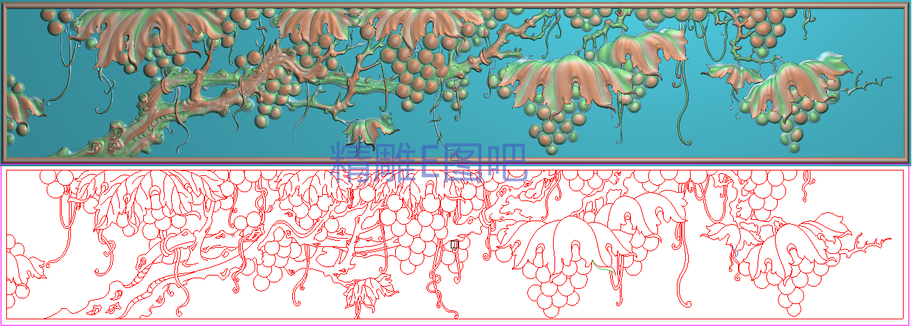 精雕图灰度图浮雕图精品葡萄菩提办公台围板横版挡板提子708x126