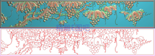 精雕图灰度图浮雕图精品葡萄菩提办公台围板横版挡板提子708x126