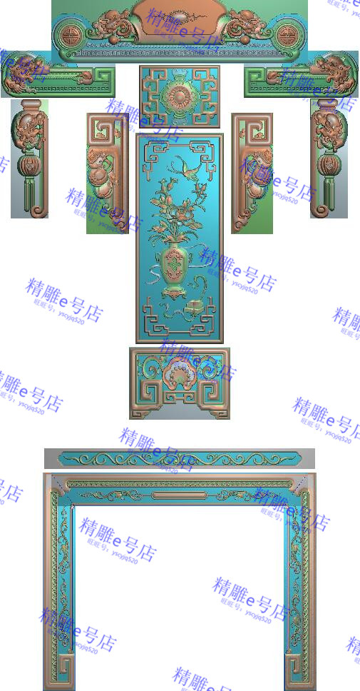 高清精雕图灰度图浮雕图精品蝴蝶牡丹花瓶椅背板兰亭序餐椅1套图