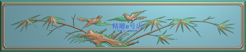 精雕图竹子鸟围板抽斗灰度图浮雕图精品花鸟围板挡板横板459x96