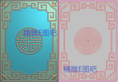 精雕图灰度图浮雕图雕刻素材精品罗马茶台博古线寿字门板279x390
