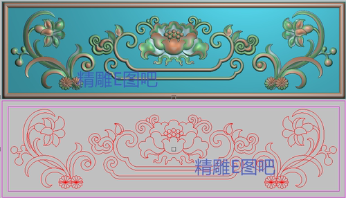 精雕图兰花灰度图浮雕牡丹洋花灵芝如意小围板横板扶手侧板260x73