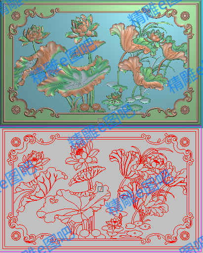 精雕图沙发jdp灰度图浮雕图精品荷花莲花背板后板447x280清廉飘香