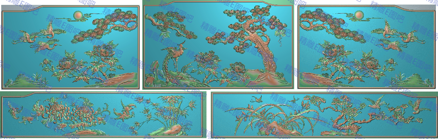 凤凰牡丹仙鹤靠背精雕图松鹤浮雕花开富贵花鸟四季花罗汉床LHC101