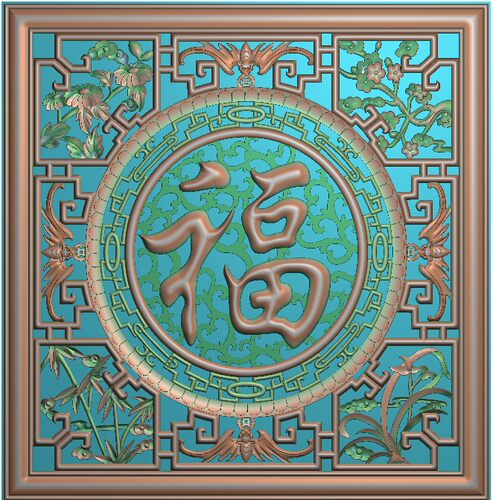 精雕图 灰度图 浮雕图 梅兰竹菊圆福洋花蝙蝠镂空挂匾屏风501x514