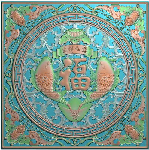 精雕图圆挂匾通花浮雕万字框福底年年有余鱼蝙蝠镂空挂屏599x599