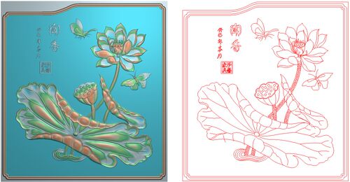 高清设计素材精雕图jdp灰度图精品眷书沙发荷花莲花背板384x414
