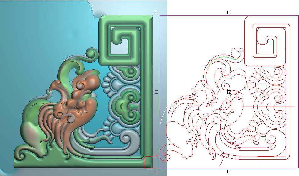 精雕图灰度图浮雕图电脑雕刻图精品电视柜龙头角花95x105