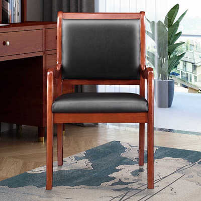 实木会议椅皮质四脚办公椅