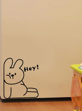 墙角柜门底部美化装饰贴画创意玻璃门橱柜卡通墙贴纸hey挤脸兔兔