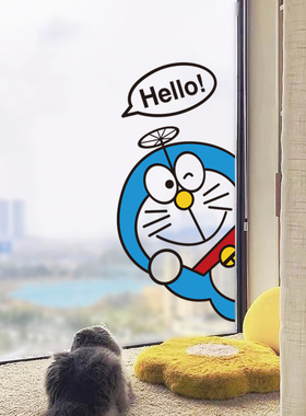 玻璃门可爱卡通机器猫kitty墙贴
