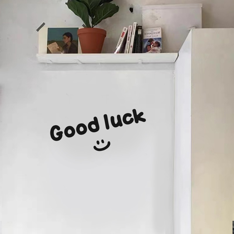 good luck微笑文字墙贴ins风卧室客厅背景墙面装饰防水玻璃门贴纸