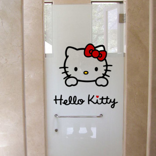 饰客厅防撞玻璃门上贴纸 hellokitty猫卡通墙贴纸 卧室温馨白墙装