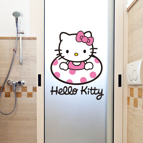 可爱hellokitty猫游泳墙贴纸 厕所卫生间防水瓷砖玻璃门装饰贴纸
