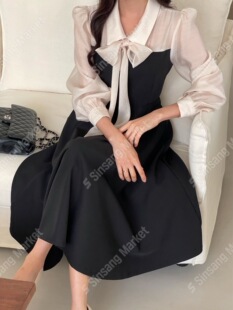 代购 蝴蝶结长款 2025秋季 RUHOT 连衣裙 eeyou 韩国直邮东大门正品