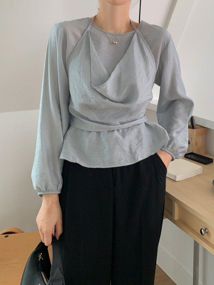 韩国直邮东大门代购正品2025秋季 crong 女人味吊带两件套衬衫