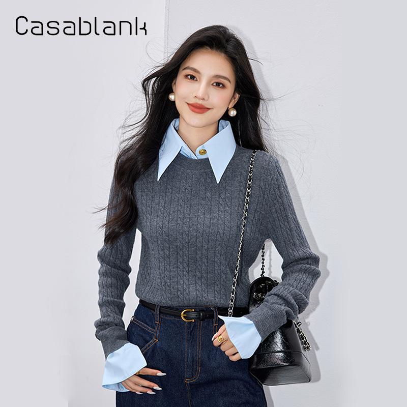 Casablank新款POLO领套头女毛衣