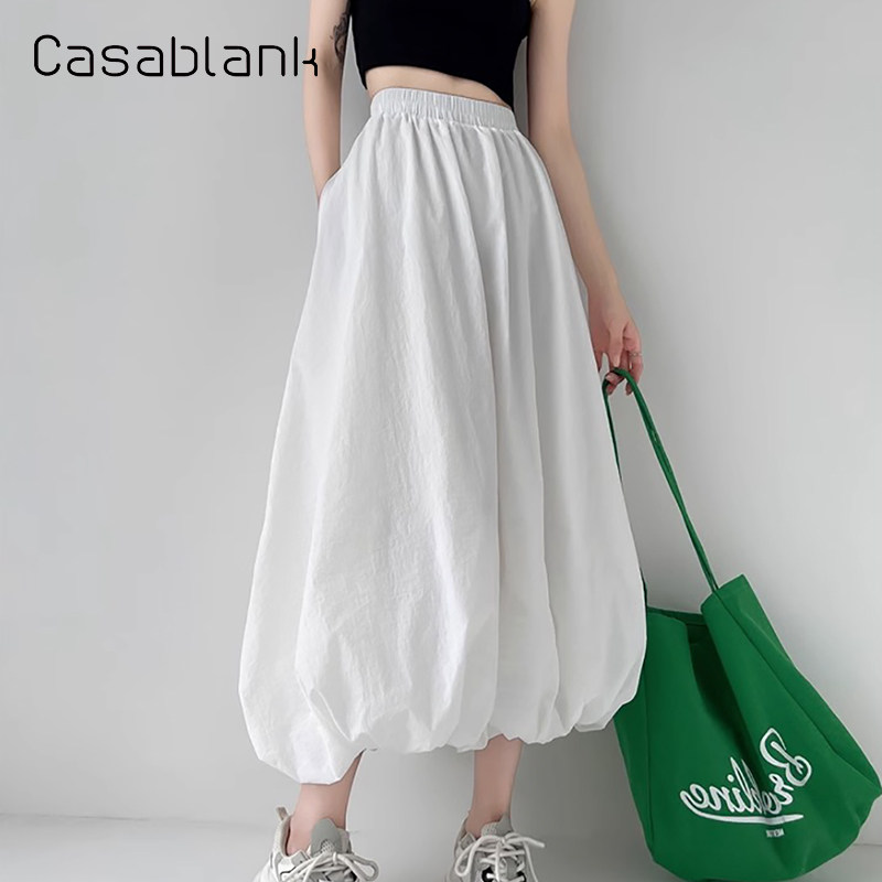 卡莎布兰卡白色花苞半身裙子女2025新款高腰显瘦中长款蓬蓬灯笼裙
